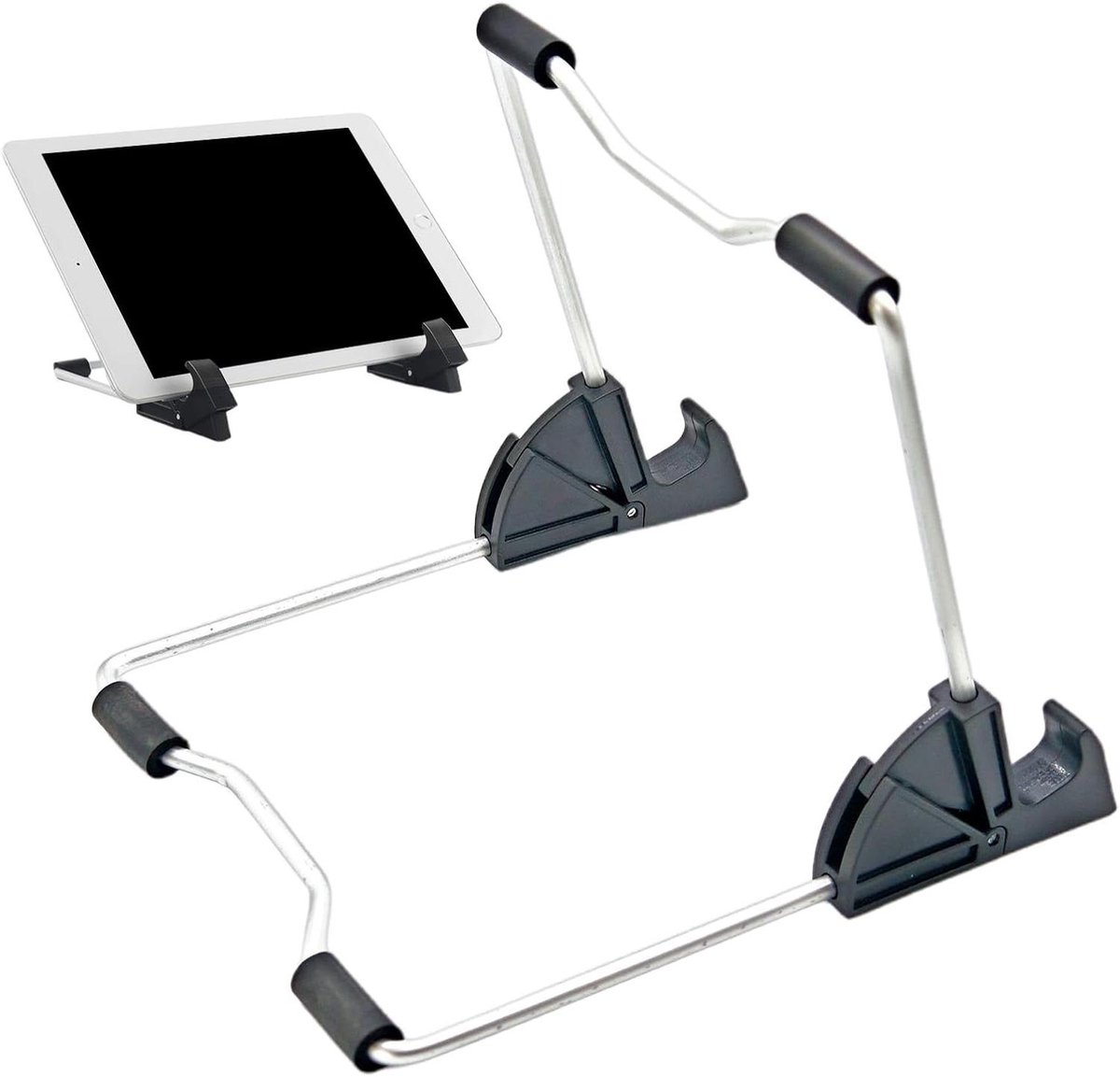 Tablethouder Standaard - Opvouwbaar Frame - Mobiel Werken - Duurzaam Aluminium - 20 cm - Zwart