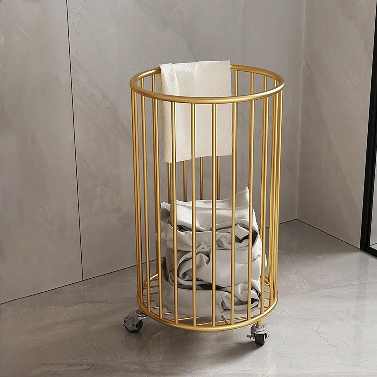 Wasmand op wielen - Kledingmand - Orde Scheppen - Verrijdbaar Ontwerp - 54 cm - Goud