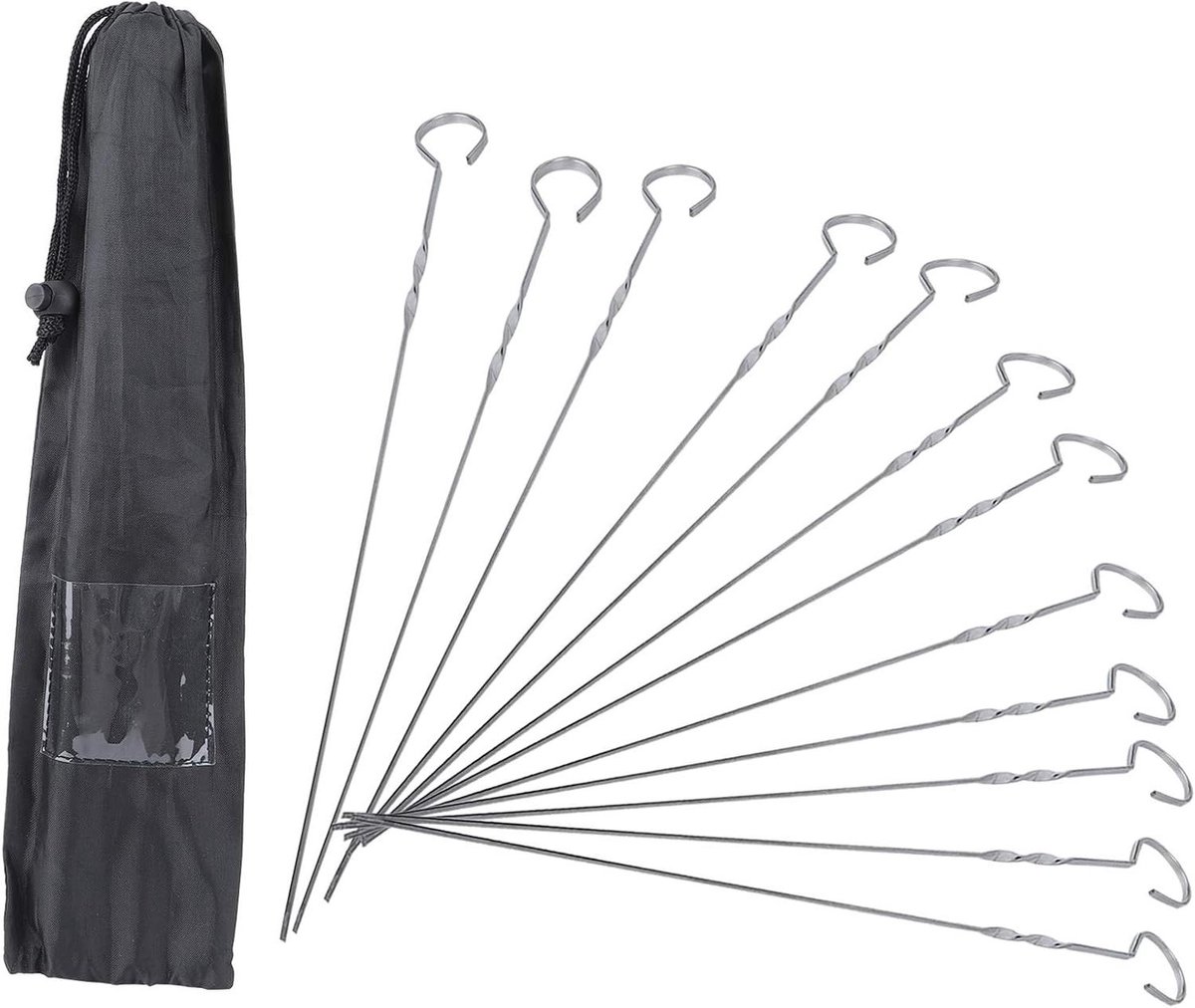 BBQ Spiesen Set - Grill Stokken - Buiten Koken - Spiraal Ontwerp - 12 Stuks - Zilverkleurig