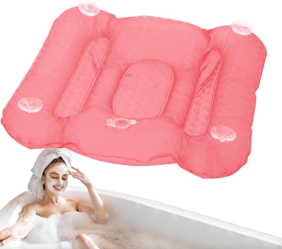 Badkussen - Lichaamskussen - Ontspanning in bad - Opblaasbaar en opvouwbaar - 53 x 46 cm - Roze