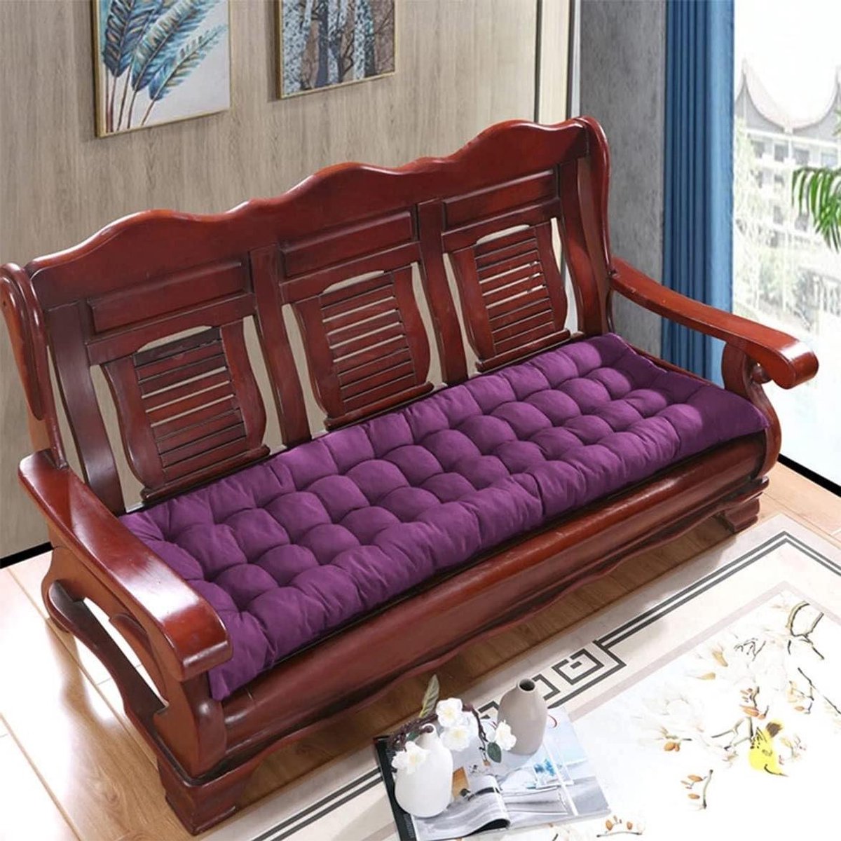Dikke tuinbankkussen 2/3 zits katoenen warme bankkussens, lange bankkussen stoelzitting for thuis schommel patio(Purple,170 * 55cm)