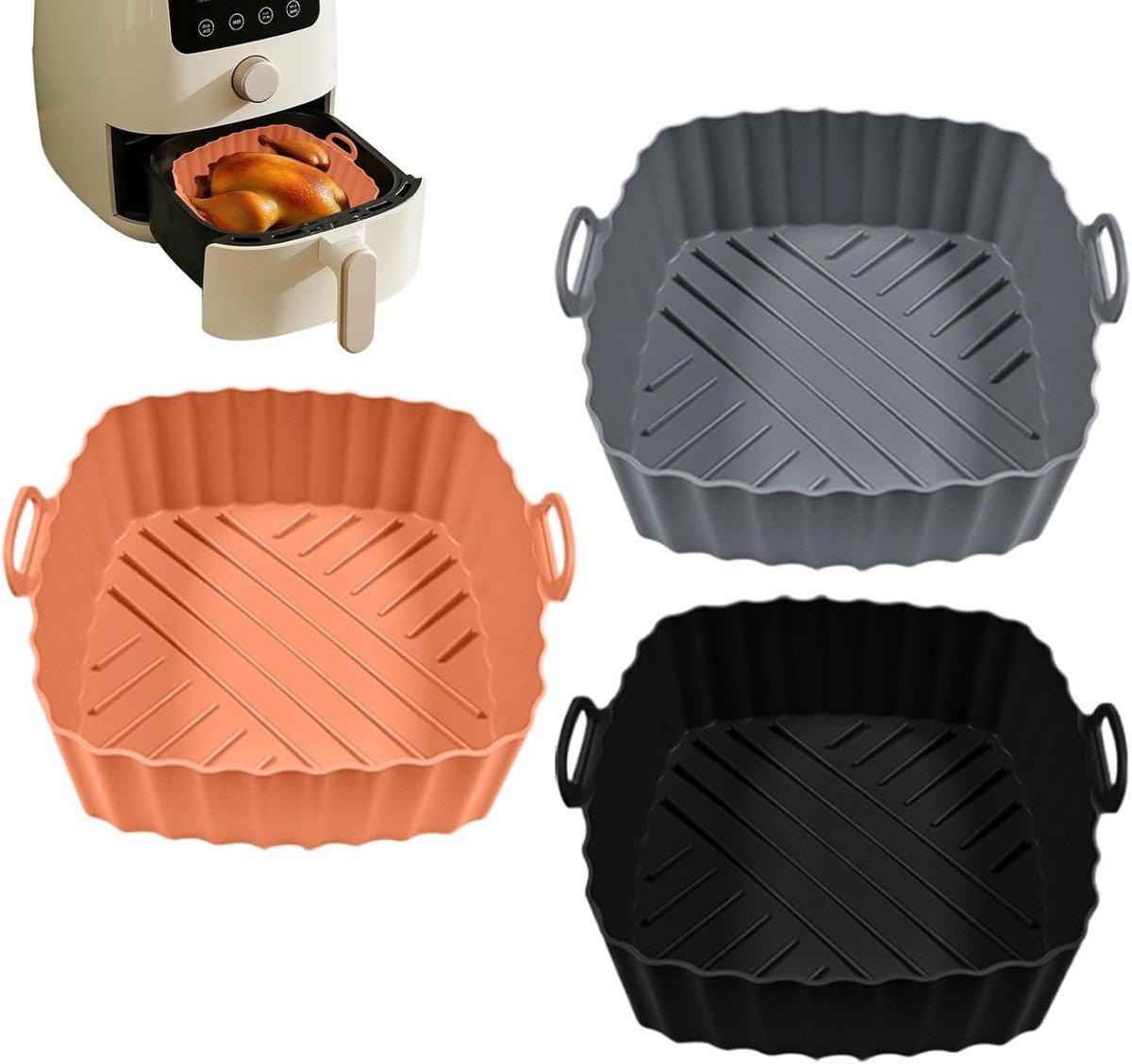 Siliconen Air Fryer Mand Liners - Oven Tray - Non-Stick Vierkante Air Fryer Liners voor Oven Roosteren Koken Magnetron Keuken Teller Dagelijkse Maaltijden Prep