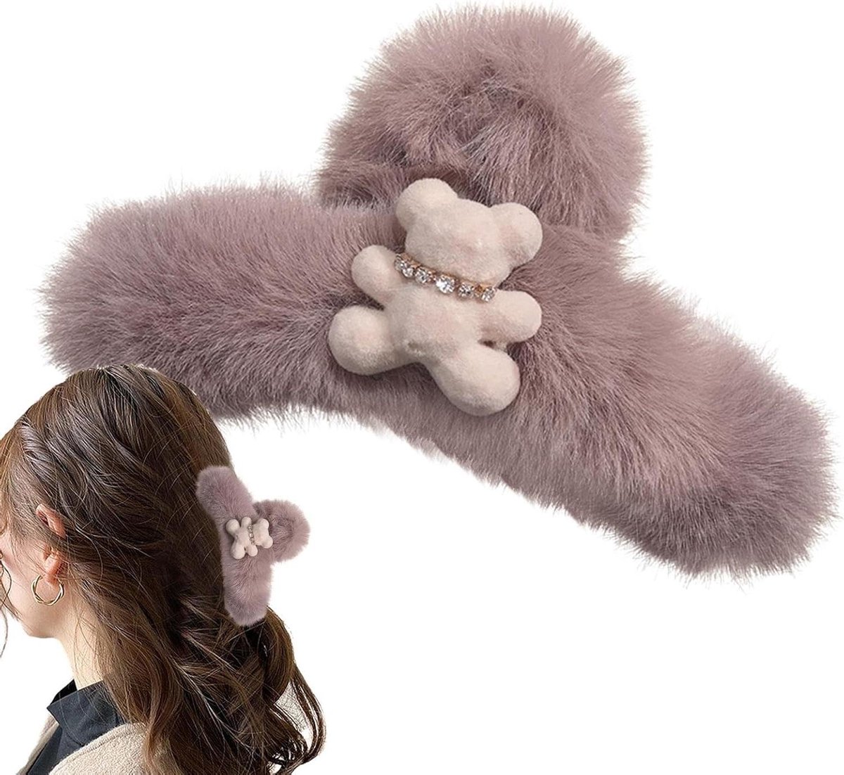 Haarklauw - Pluche clip - Dagelijks gebruik - Sterke grip - 13 cm - Kaki