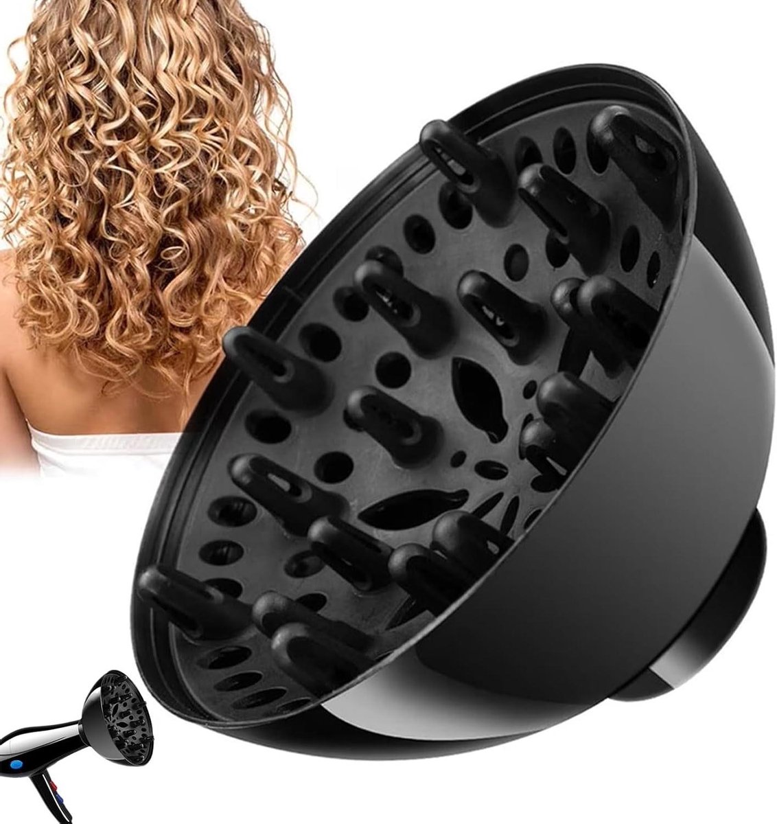 Föhnkam Opzetstuk - Haar Diffuser - Krullen Stylen - Universele Pasvorm - 12 cm - Zwart