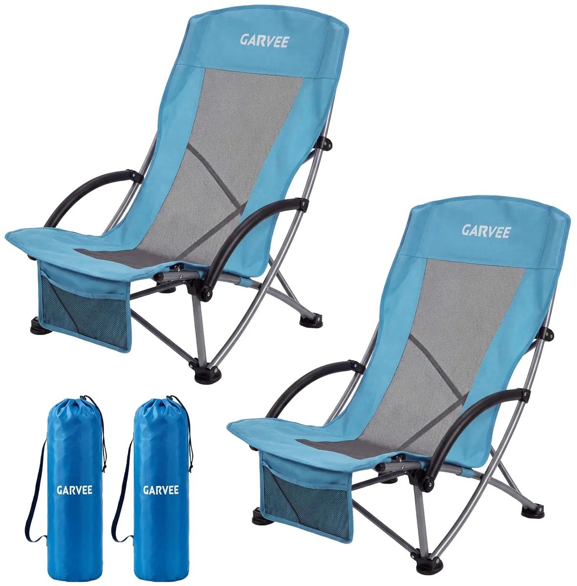 Geargalaxy Opvouwbare Strandstoelenset – Campingstoelen – Strandstoelen - Outdoor Stoelen met Bekerhouder - 2 Stuks – Zwart