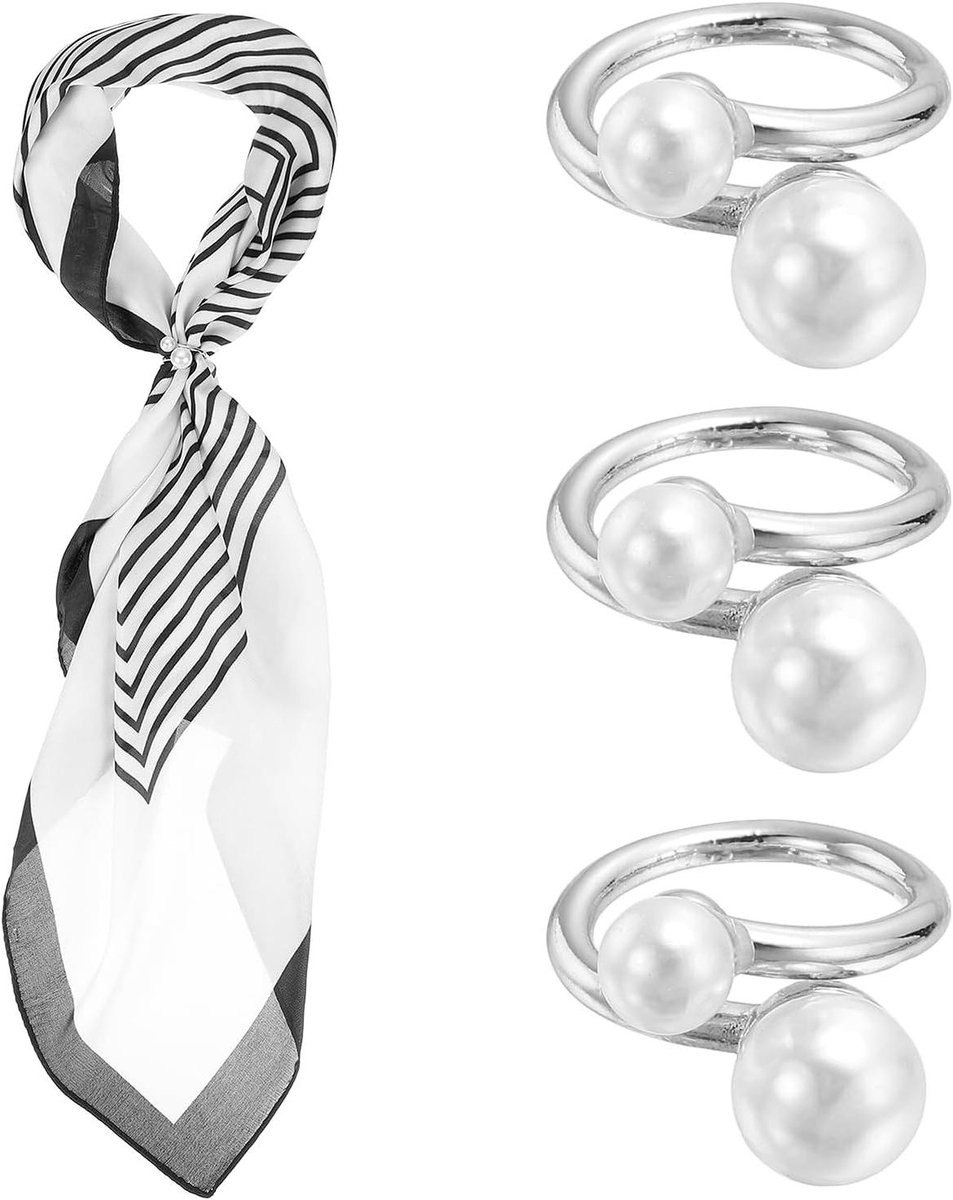 Sjaal Ring Clip - Sjaal Houder - Outfit Stijlen - Dubbele Parels - 3 Stuks - Zilverkleurig