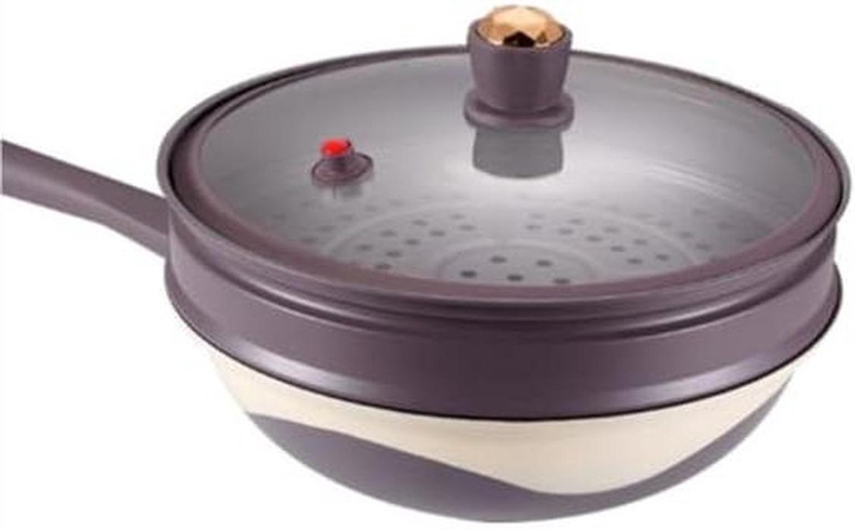Antiaanbak Braadpan - Titanium Wok - Veelzijdig Koken - Microdruk Ventiel - 32 cm Diameter - Paars
