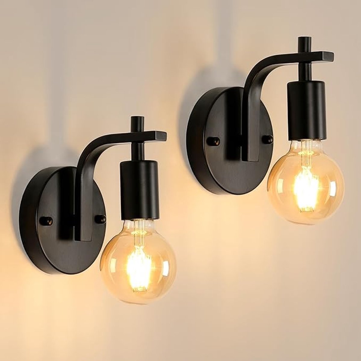 Set van 2 Vintage Industriële Wandlampen - E27 Metalen Binnenverlichting voor Slaapkamer en Woonkamer