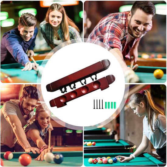 Keurek Hout - Biljartstick Houder - Speelkamer Organiseren - 4 Zachte Clips - 27 cm Lengte - Bordeauxrood — afbeelding 5