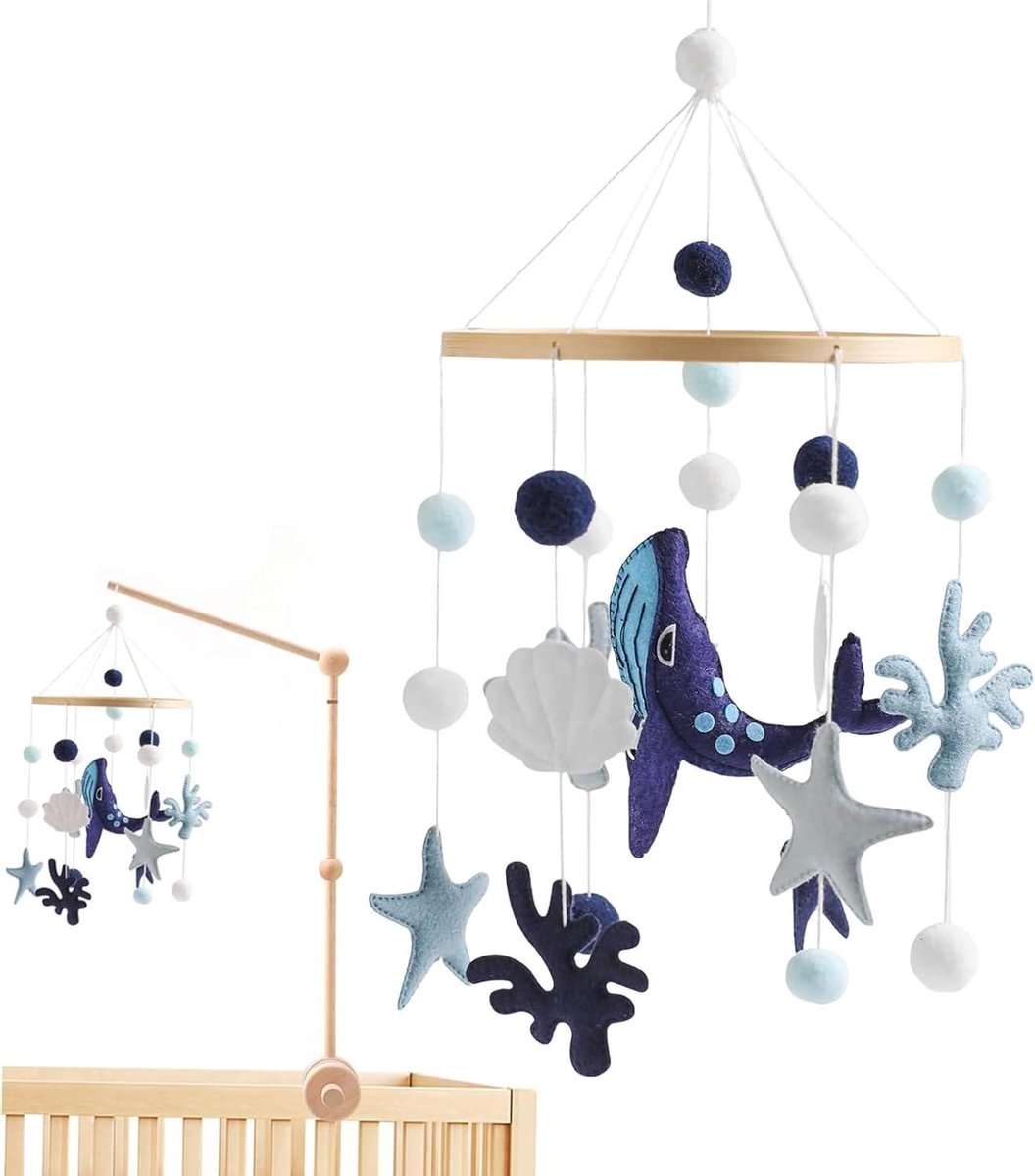 Baby Mobiel - Wiegdecoratie - Visuele Ontwikkeling - Kalmerend Zeeontwerp - 46 x 197 cm - Blauw