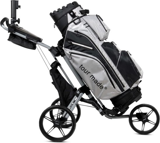 Golftrolley Inklapbaar - Push Trolley - Golfen Met Gemak - Sterk Aluminium Frame - Tot 25 kg - Wit Roze — afbeelding 3