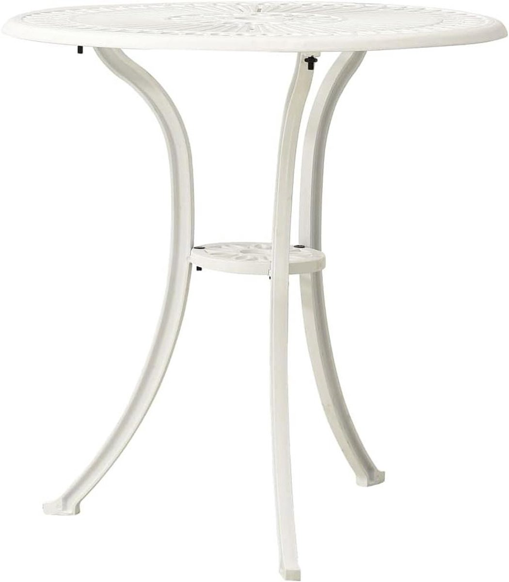 Tuintafel Gegoten Aluminium - Terrastafel Buiten - Koffie en Snacks - Met Parasolgat - 62 x 65 cm - Wit