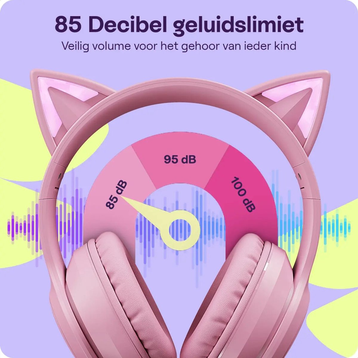 HappyCase Kinder Koptelefoon Kattenoortjes Roze met LED - afbeelding 3