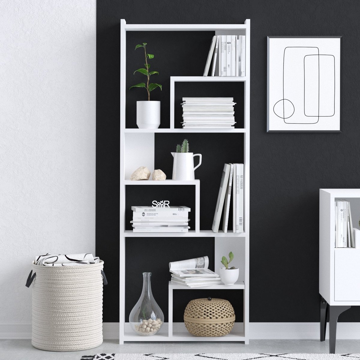 Skye Decor , Boekenkast, Prins, Gemelamineerde spaanplaat, Wit, 60 x 15 x 150 cm