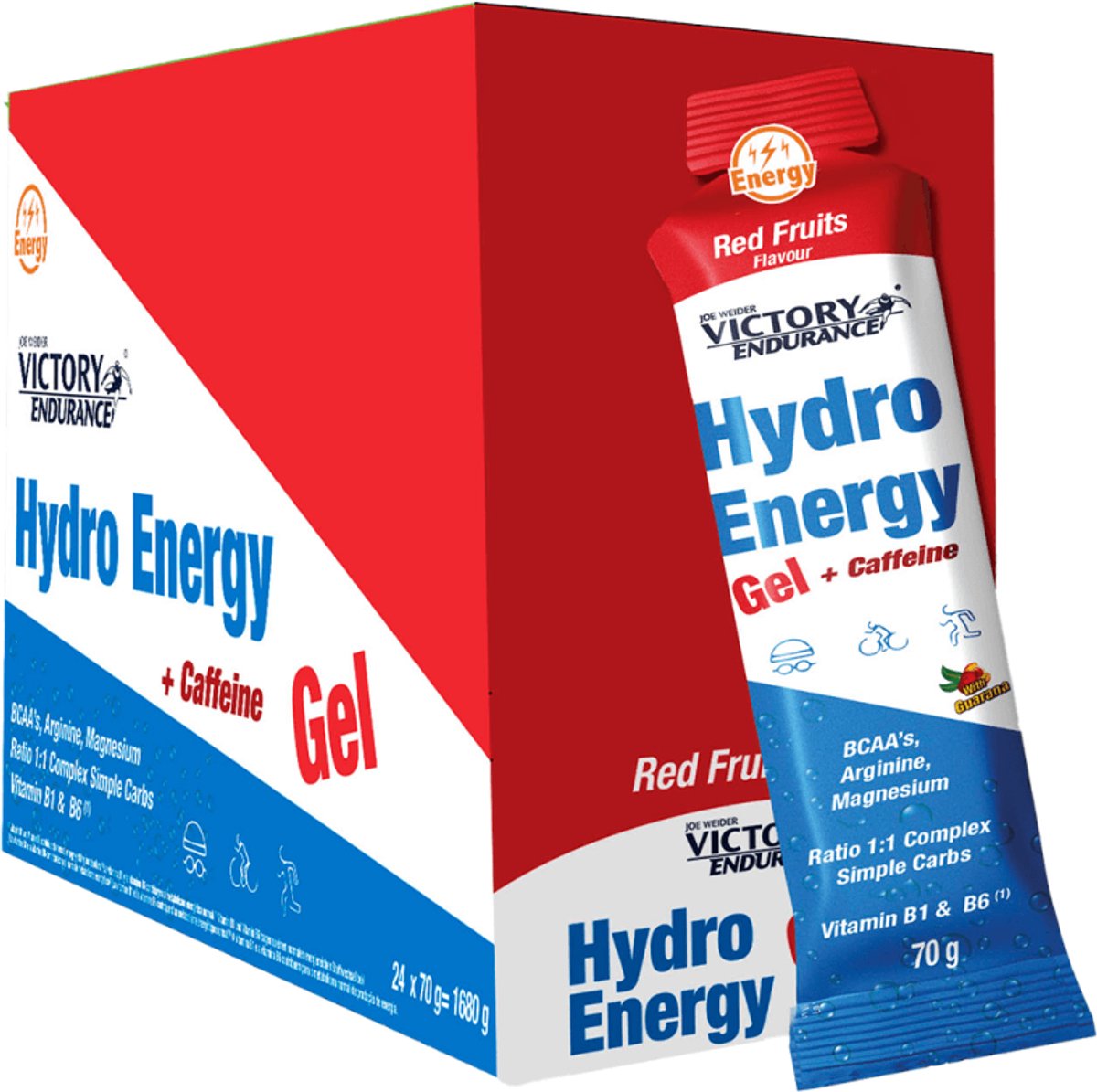 Weider Victory Endurance Hydrogel + Caffeine (24x70g) Red Fruits - Energie & Uithoudingsvermogen - Energie Gels