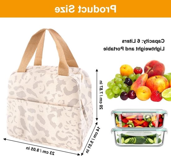 Dailygoods - Kleine Lichte Lunchtas, 6L Corduroy Lunch Dode Handtassen, Waterdichte Herbruikbare Lunchtas, Thermische Voedselzak, Koeltas voor Lunch, voor Werk, School, Reizen, Outdoor Picknick, Strand (Beige) van Dailygoods — afbeelding 3