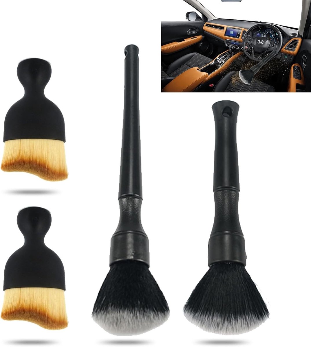 4 Stuks Ultra Zachte Stofborstels voor Autoreiniging - Interieur Detailing Borstels