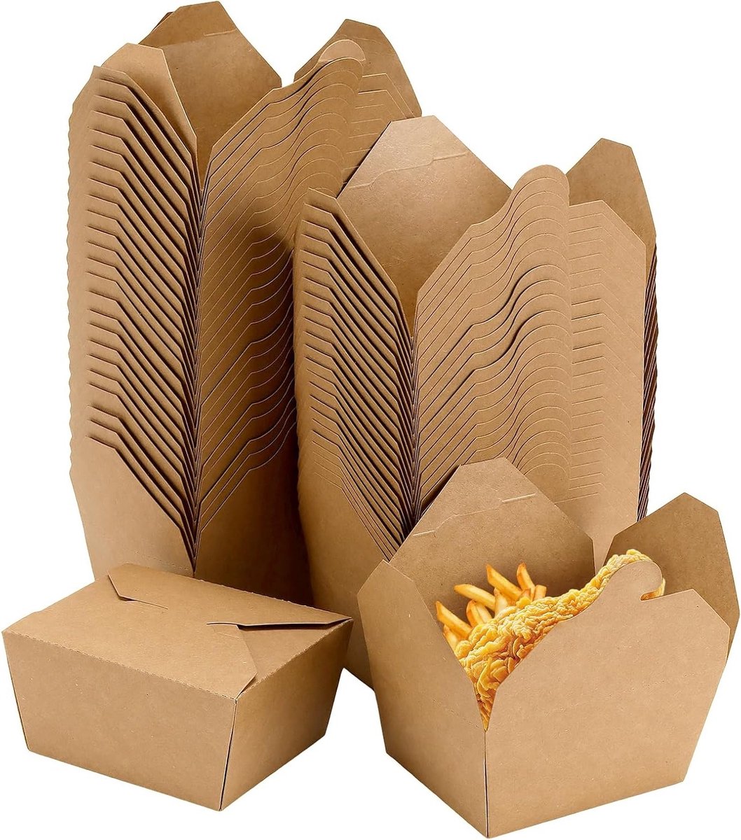 100 Stuks Kraft Papieren Takeaway Boxen met Deksel, Ideaal voor Salades, Burgers en Sandwiches, 12.5 x 10.5 x 6.5 cm, Duurzaam en Milieuvriendelijk