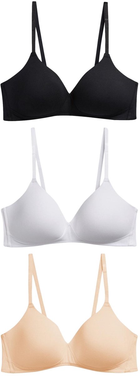 Next Dames - Set van 3 Ultimate Comfort beha's van een katoenmix met vullingen en zonder beugel - Zwart Black/White/Pastel Rose Nude