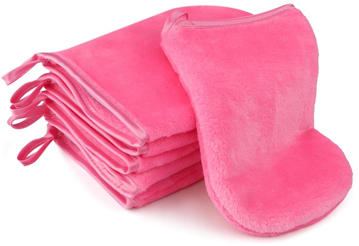 aladdien - Flannel Face Mittens - Herbruikbare Makeup Remover Handschoenen - Zacht en Absorberend - Rood Roos - Ideaal voor Reiniging - Set van 6
