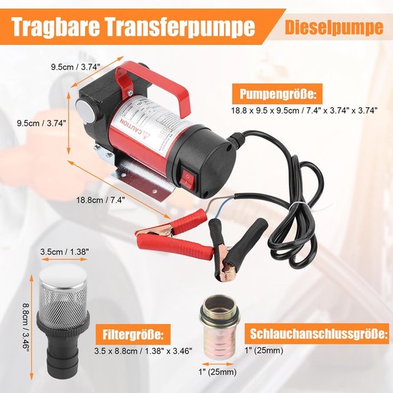 Allecto - 12V Oil Pump - Elektrische Oliepomp - 160W Vermogen - Rood en Zwart - DC Suction Pump - 40L/min Doorstroomcapaciteit - Geschikt voor Auto... — afbeelding 2