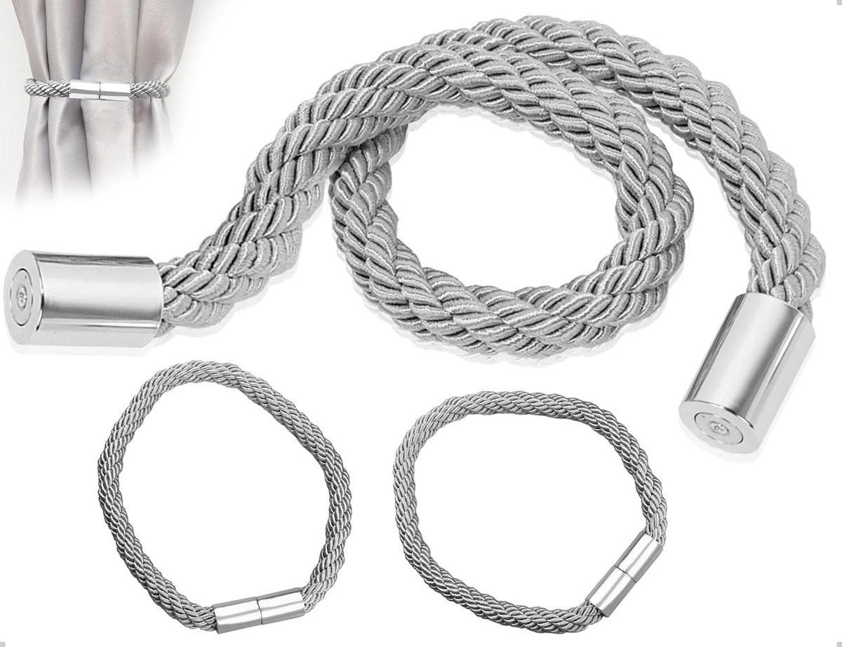 Allecto - Magnetische Gordijnhouders - Decoratieve Oplossing - Grijs - Voor Huishoudens en Koffiehuizen - Perfect voor Woonkamers en Keukens