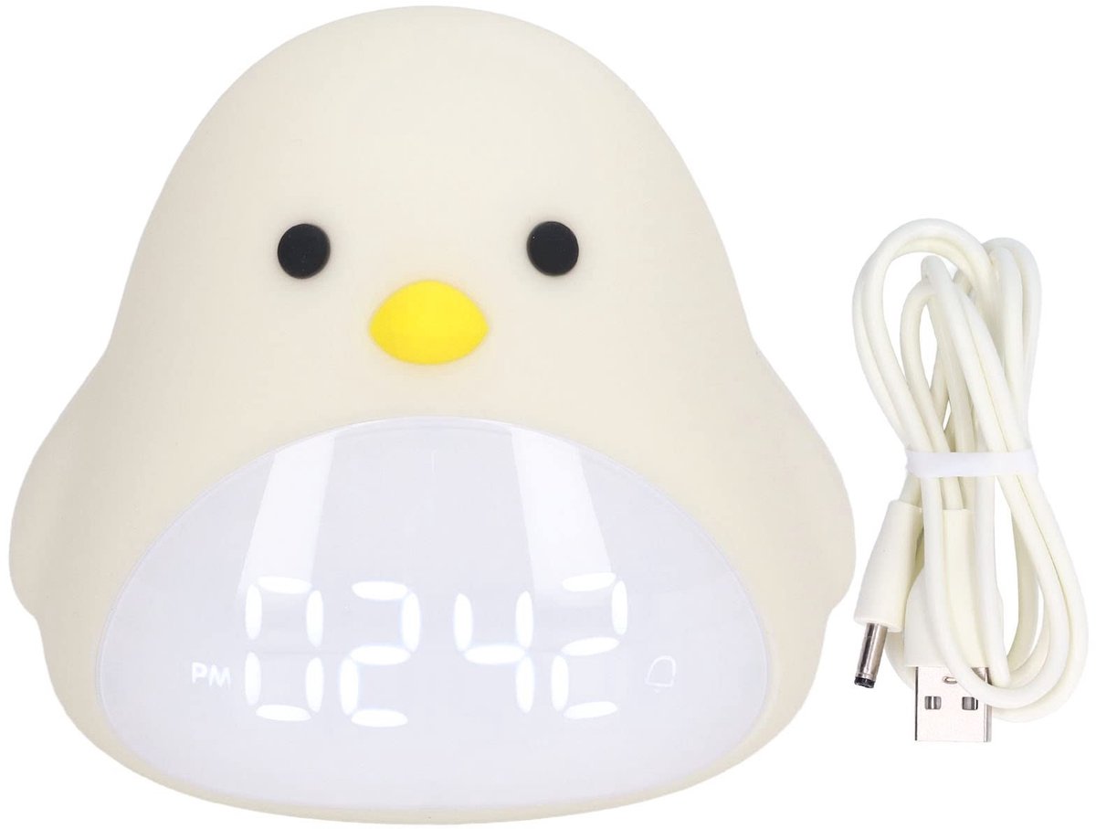 Allecto - Nachtlampje - Leuke Vogel Wekker - USB Opladen - Cartoon Klok - LED Nachtlampje - Geschikt voor Slaapkamer - 14 x 13 x 11 cm