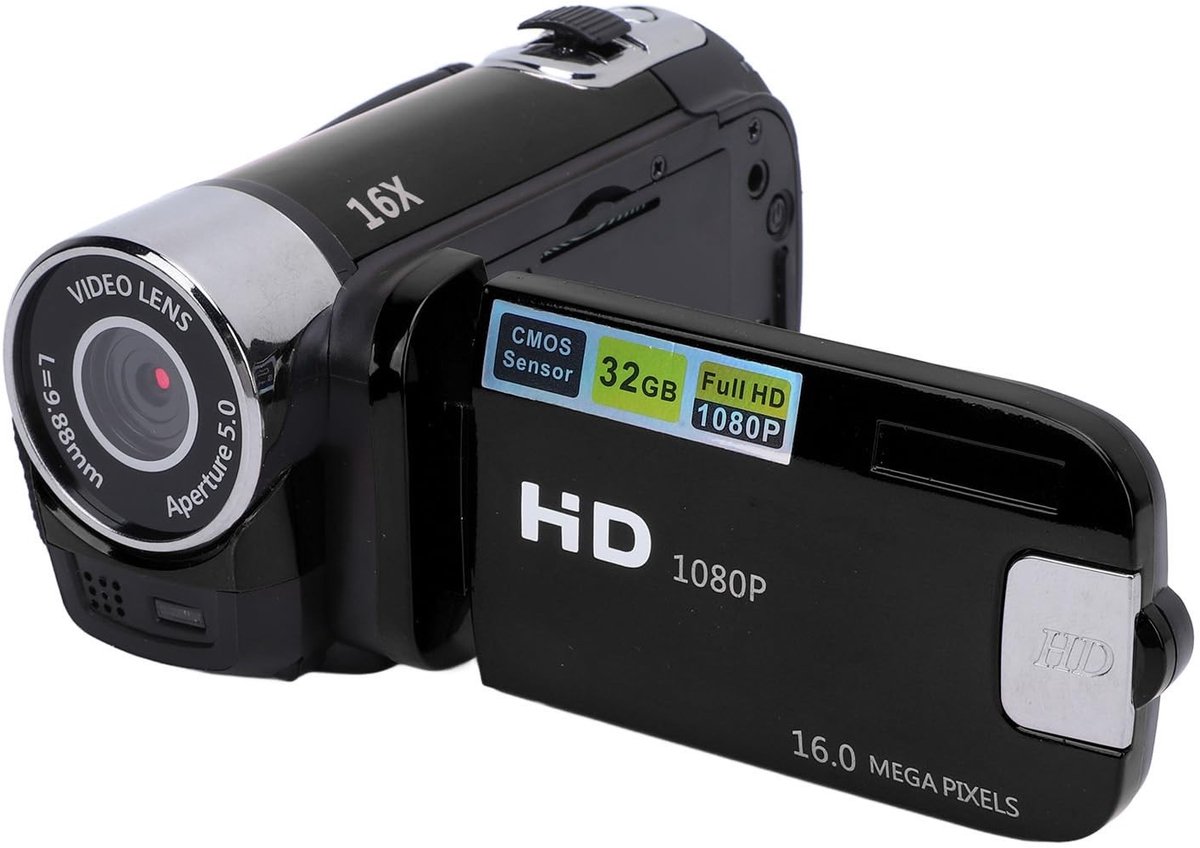 aladdien - Videocamera - Digitale zoom - HD-beelden - Zwart - Vlogging camera - Perfect voor YouTube - Compacte camcorder