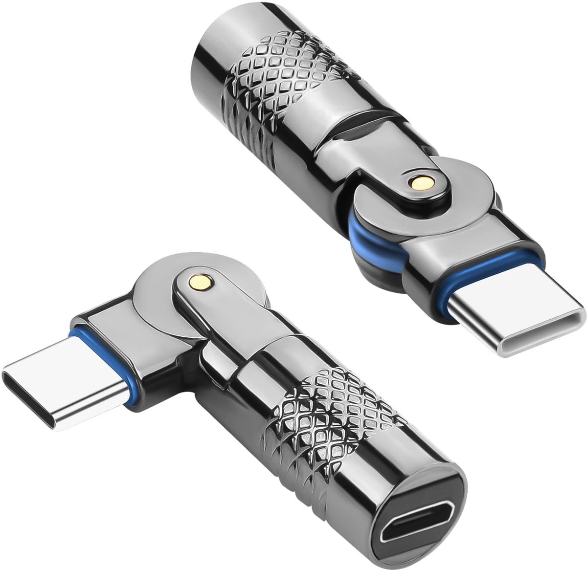 QIANRENON Micro USB naar USB C Rotatable Adapter - 180° Draaiend - 5V 3A - Metalen Behuizing met LED