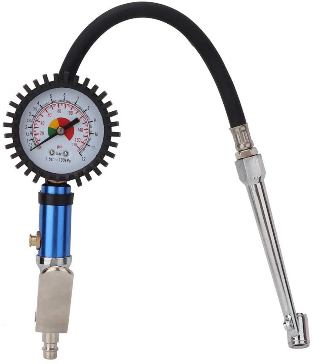 Allecto - Bandenpomp - Bandenspanningsmeter - Luchtdrukmeter met Quick Air Connector - 12 Bar - Inflatorpistool - Geschikt voor auto en fiets - Co