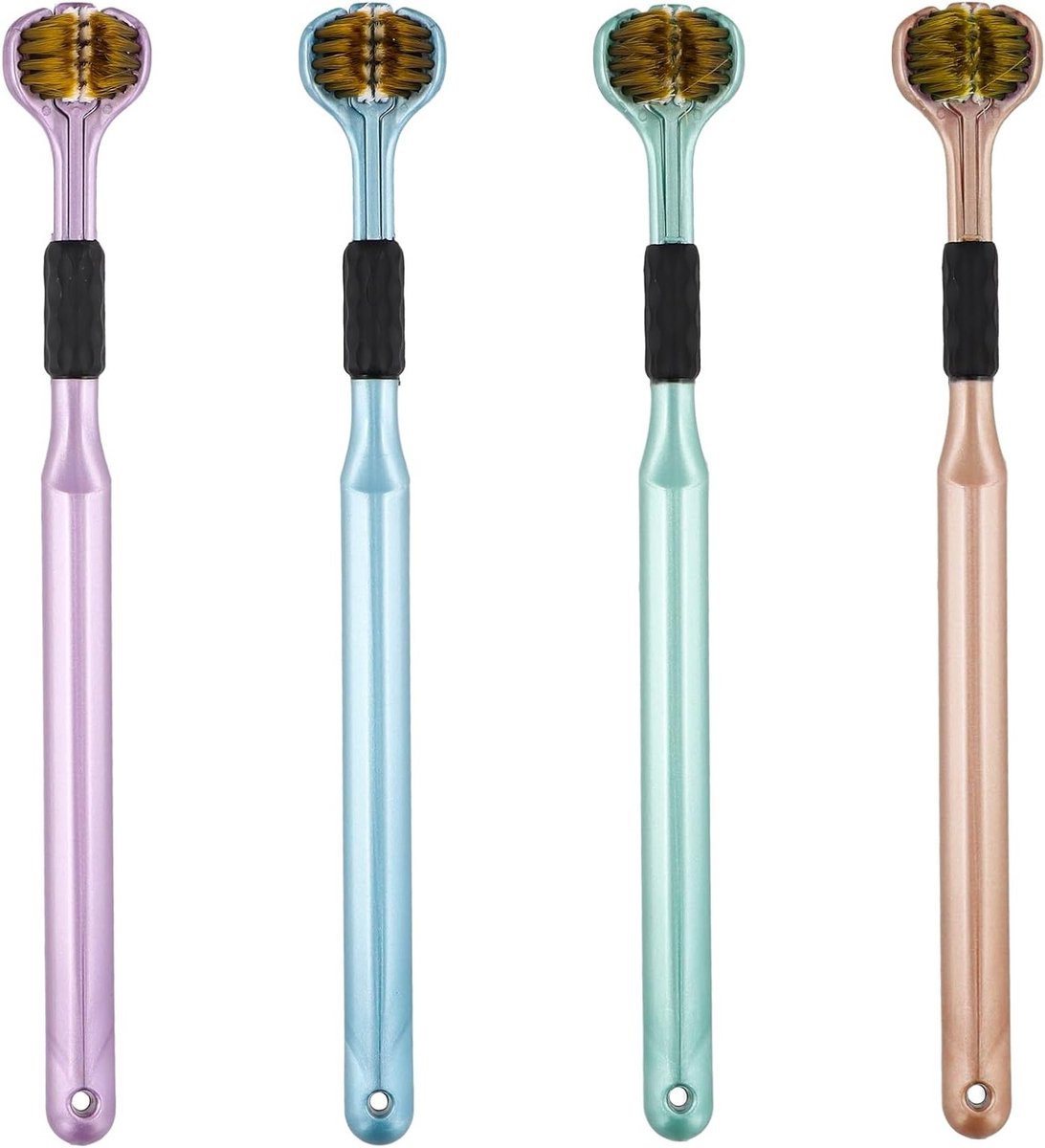 Set van 4 Zachte Tandenborstels met Soft Bristles en Tongschraper - Tandverzorgingsset in 4 Kleuren voor Optimale Mondhygiëne