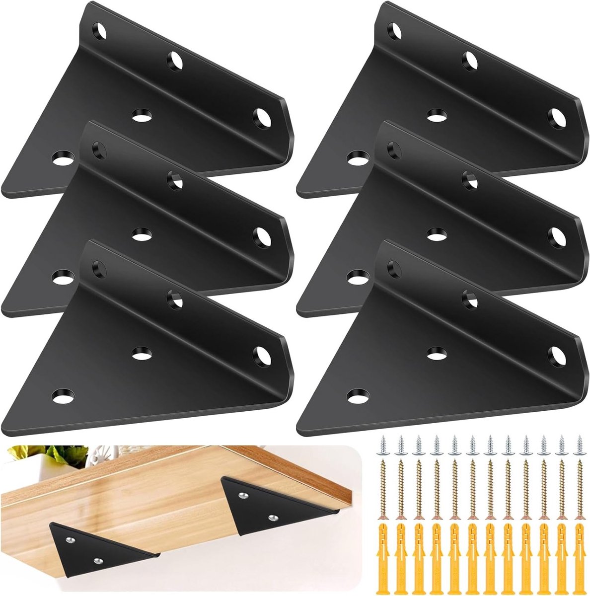 Set van 4 Zwarte Driehoekige Wandplank Steunen van 8 cm - Onzichtbare Plankdragers voor Wandplanken, Boekenkasten en Opbergrekken