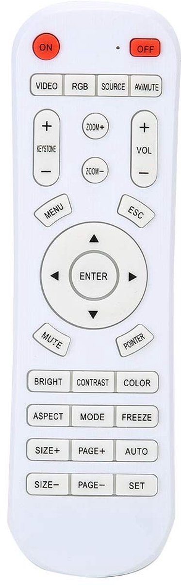 aladdien - Vervangende afstandsbediening - Universeel voor projector - Lange afstand - Wit - Afstandsbediening - Gemakkelijk in gebruik - Geschikt v..