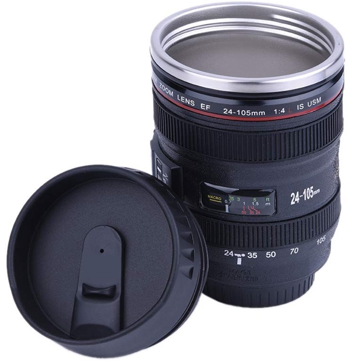 aladdien - Koffiemok - Thermische Isolatie - Cameralensvorm - Zwart - Herbruikbare Drinkbeker - Perfect voor Reizen - Five Dynasties