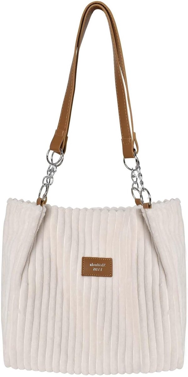 Dames Casual Shopping Bag - Corduroy Handtas - Beige - Ideaal voor dagelijks gebruik - ShopVlot
