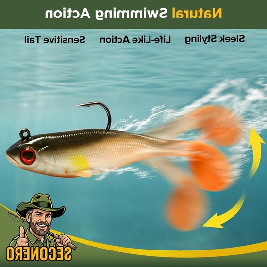 6 stuks Pre-Rigged Zacht Plastic Kunstaas voor Vissen, 9cm Paddle Tail Swimbaits, Jerk Aas voor Bas, Forel en Roodbaars in Zoet- en Zoutwater — afbeelding 4