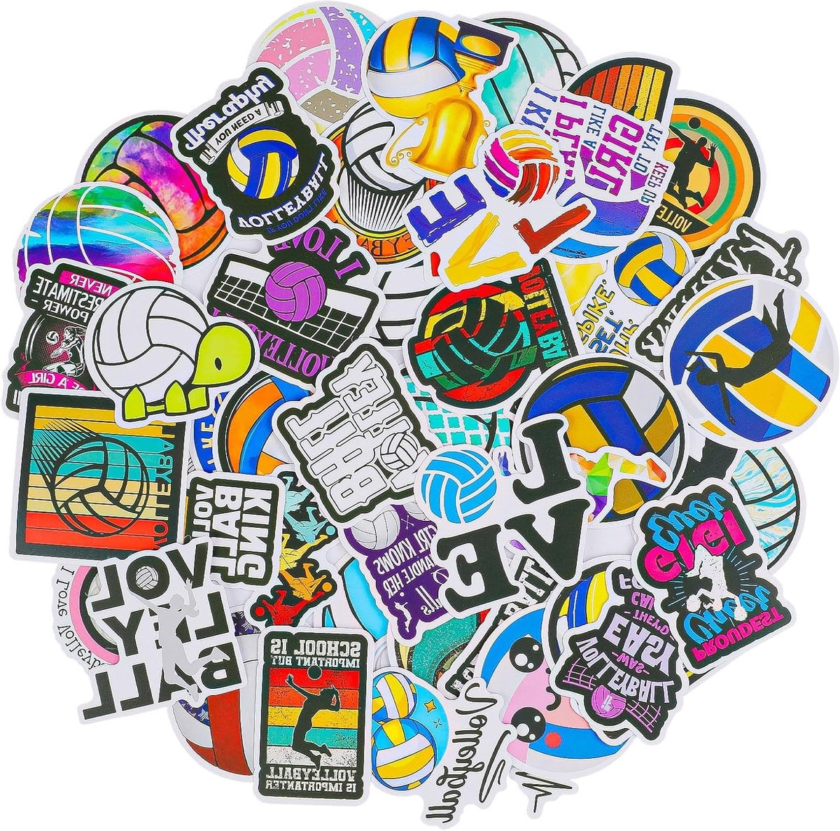 50 Stuks Volleyball Stickers, Leuke Cadeaus voor Volleybal Fans, Waterdichte Vinyl Stickers voor Laptop, Skateboard en Bagage