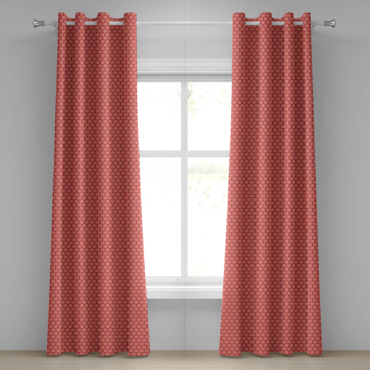 ABAKUHAUS Koraalooggordijn, decoratieve 2-panelige raamgordijnen voor de woonkamer van de slaapkamer, 280cm x 255cm, koraalrood