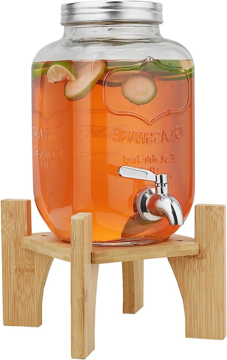 Glazen Drankdispenser met Tapkraan en Bamboe Standaard - 4 Liter Drankhouder