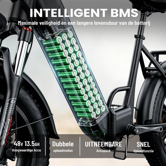 vankel Literider Elektrische Fiets–Opvouwbaar–648Wh Accu–Voor- en Achter Hydraulische Schijfremmen–20×4.0 Inch Fatbike Banden - Actieradius tot 90 km - MOZO Aluminium Verende Voorvork met Lock-out - Elektrische Stadsfiets–Max. Belasting 180 kg–Zwart van VANKEL — afbeelding 4