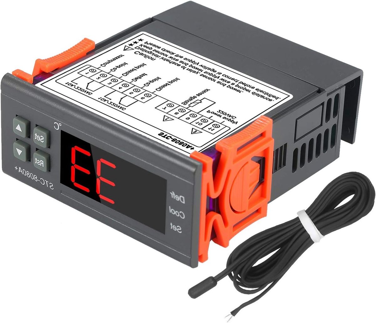 Digitale Temperatuurregelaar voor Koelkast met NTC Sensor, Automatische Ontdooiing en 220V Aansluiting - Ideaal voor Efficiënt Koelen en Behouden van Voedselkwaliteit