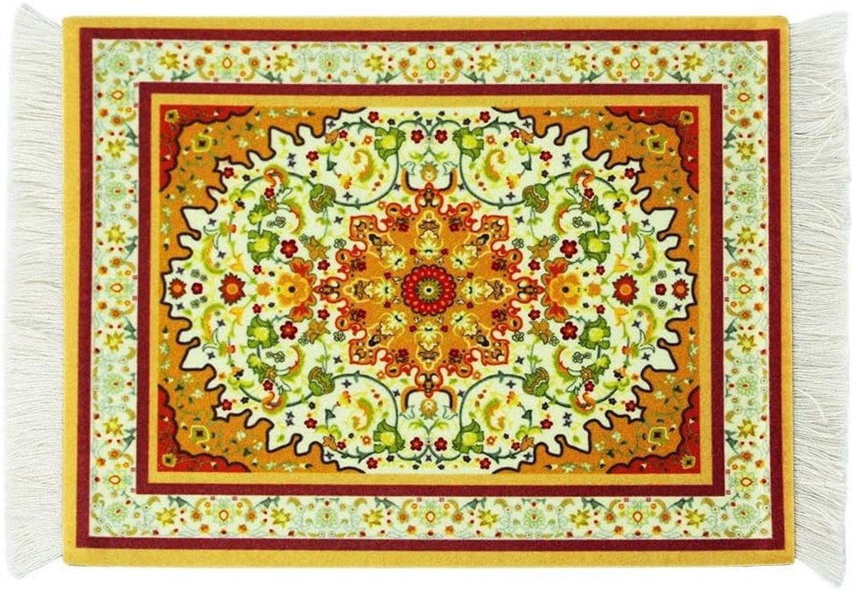 Mini Persische Muismat met Franje - Klein Tapijt voor Laptop, PC en Gaming - Perfecte Bureau Accessoire