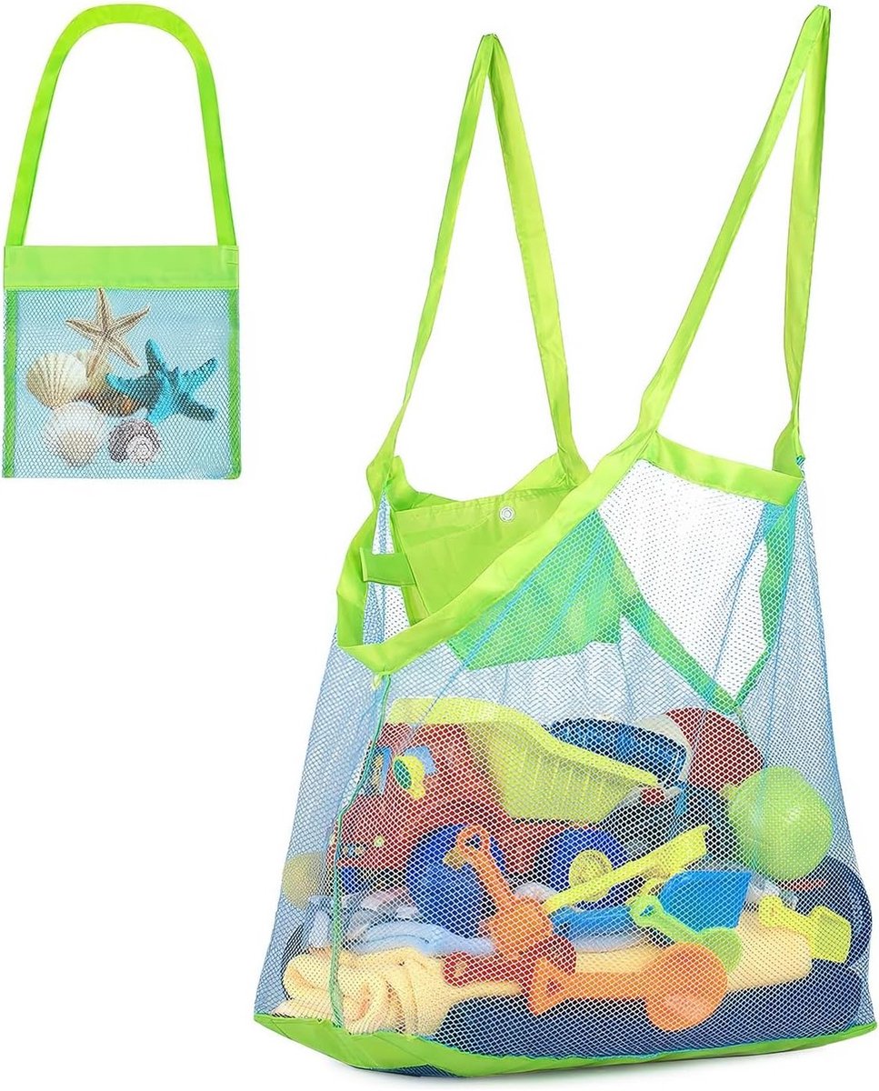 Set van 2 Vouwbare Mesh Speelgoedtassen voor Strand, Zwembad en Sandbox, Ideaal voor Kinderen vanaf 1 Jaar, Inclusief Net en Handige Opbergtas