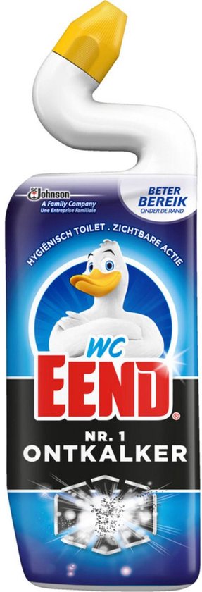 WC Eend ontkalker met gele dop en een witte eend. Reinigt hygiënisch.