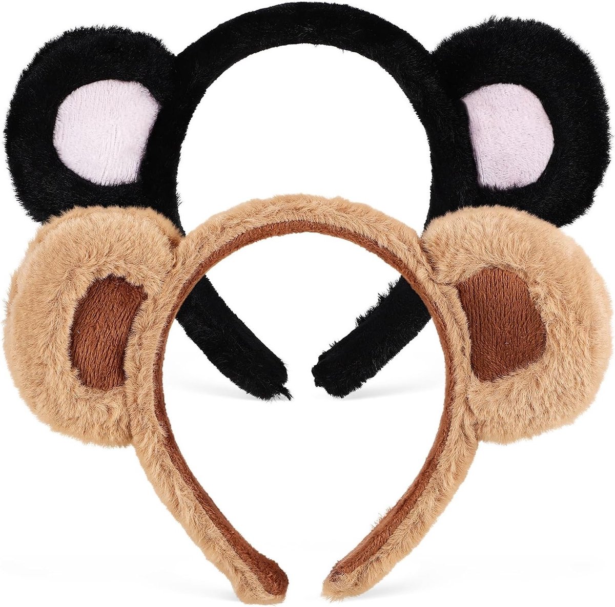 Set van 2 Schattige Dierenoren Haarbanden voor Kinderen - Fluffy Zwarte en Bruine Beer Oren voor Cosplay en Halloween Kostuums