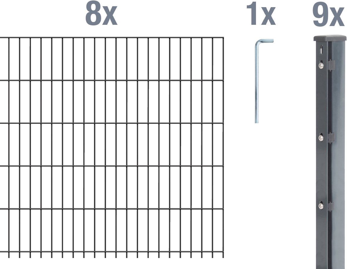 Alberts 673796 dubbelstaafmat hekwerk als 22-delige complete hekwerkset, antraciet, hoogte 103 cm, lengte 20 m