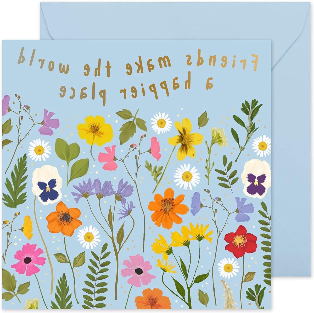 Verjaardagskaart Bloemen - Wenskaart Vrienden - Verjaardag Vieren - Lege Binnenkant - 145x145mm - Blauw