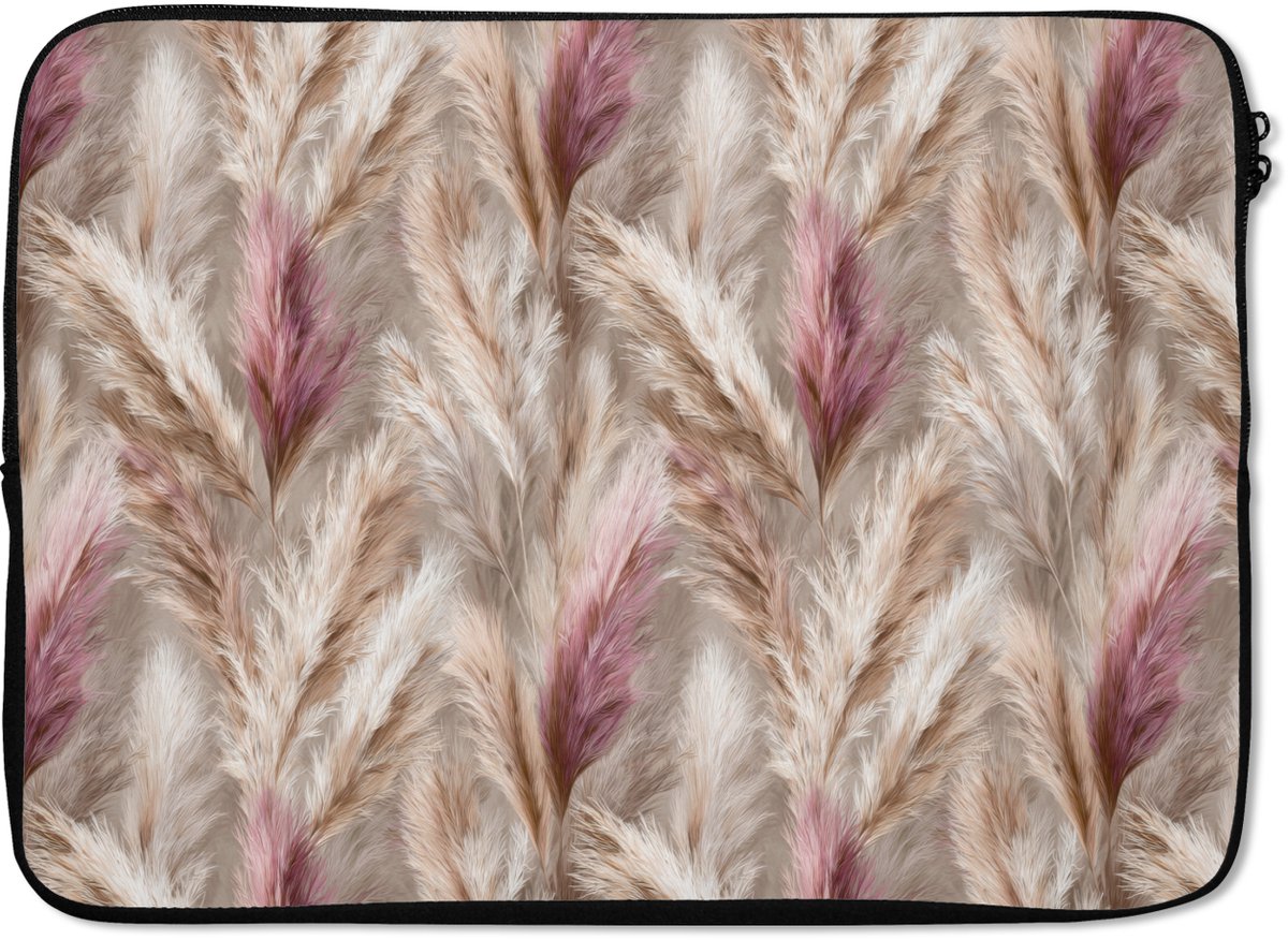 Laptophoes 13 inch - Pampasgras - Pluizig - Kleurrijk - Laptop sleeve - Binnenmaat 32x22,5 cm - Zwarte achterkant