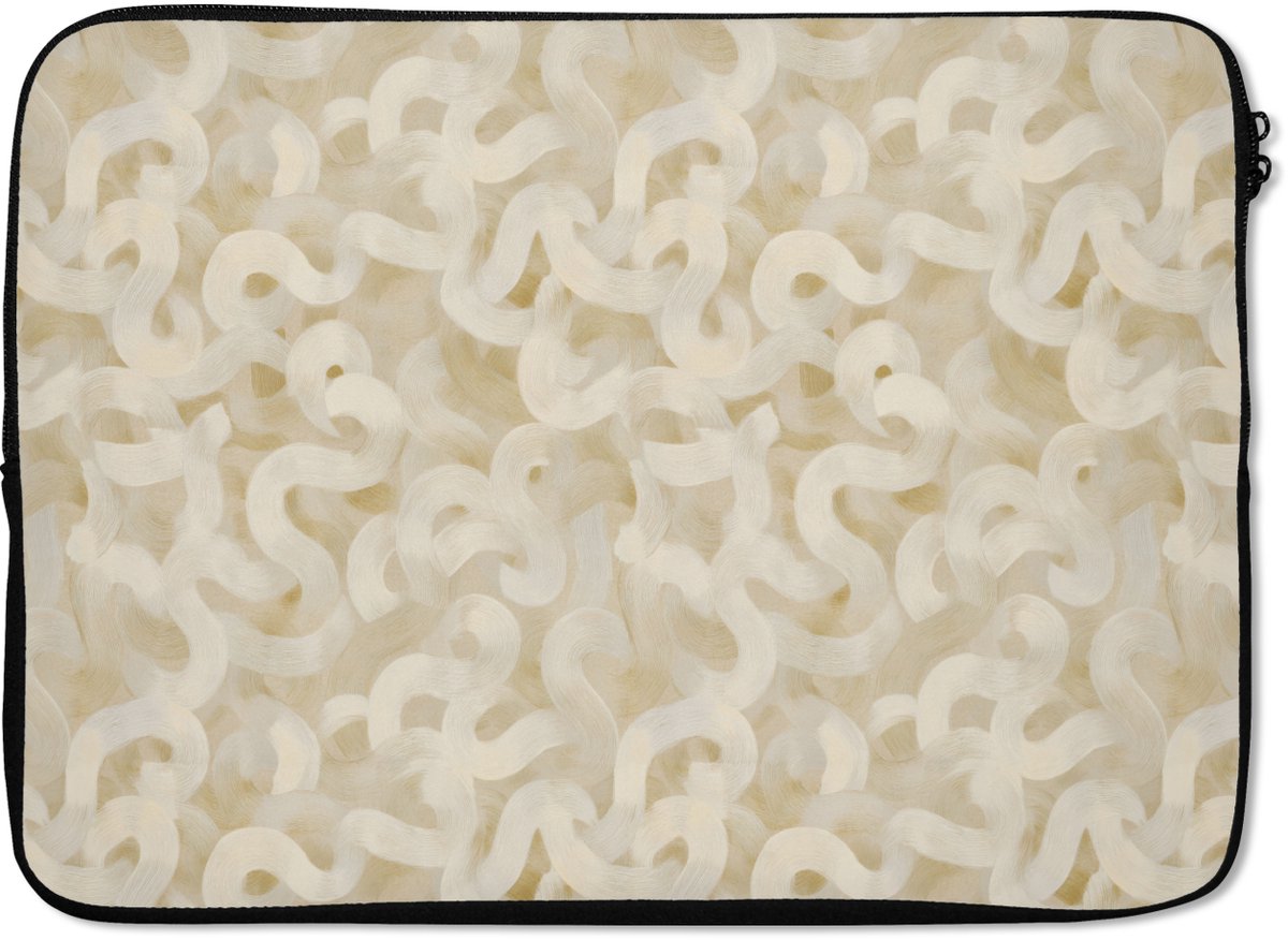 Laptophoes 13 inch - Abstract - Lijnen - Beige - Laptop sleeve - Binnenmaat 32x22,5 cm - Zwarte achterkant