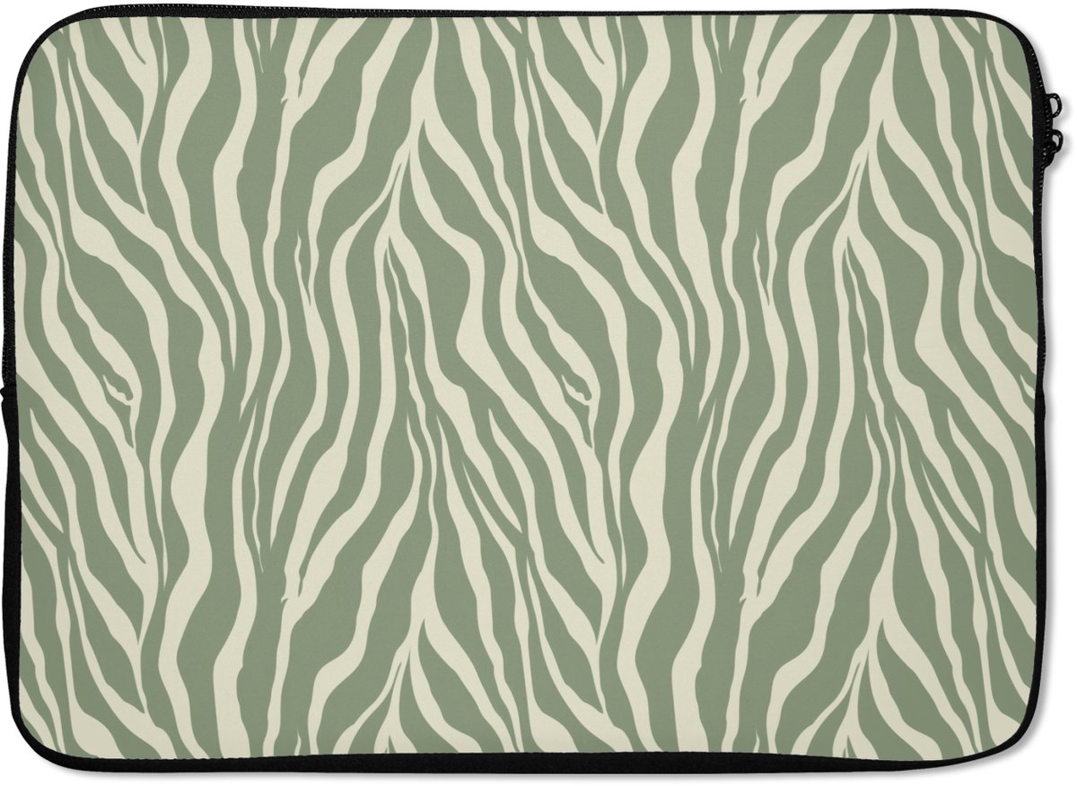 Laptophoes 13 inch - Zebra - Motief - Groen - Laptop sleeve - Binnenmaat 32x22,5 cm - Zwarte achterkant